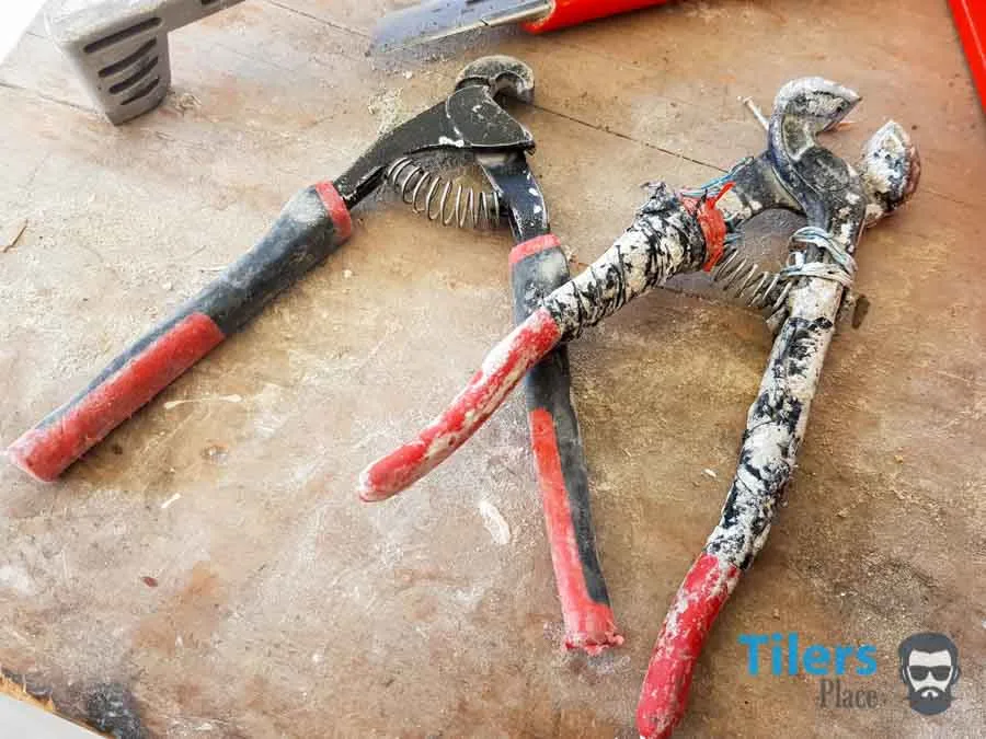 Heres one set of many tile nippers that I use. As you can see, I use them a lot as a professional tiler.