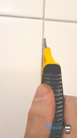 By moving the grout saw to all sides, you cleanly remove all grout from the tile.