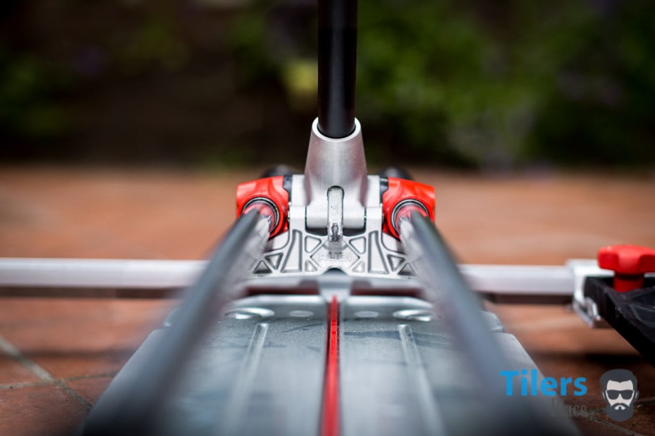Twin rails ensure strength and perfect cuts on the Rubi Tr Magnet tile cutter.