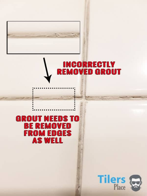 If your grout line looks like this, you need to remove more grout from the edges.